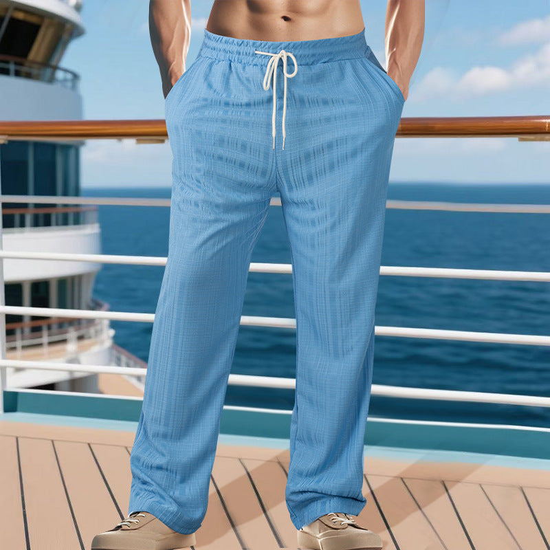 Herren Leichtgewichtige Struktur-Loungehose mit elastischem Tunnelzugbund und geradem Relaxed-Fit EB