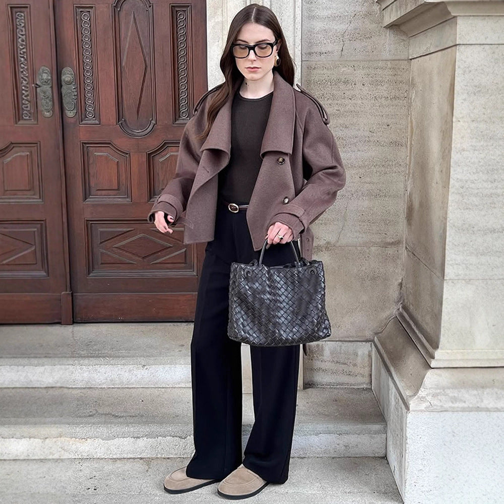 Damen lässige Oversized-Jacke mit doppelter Knopfleiste und breitem Revers EB