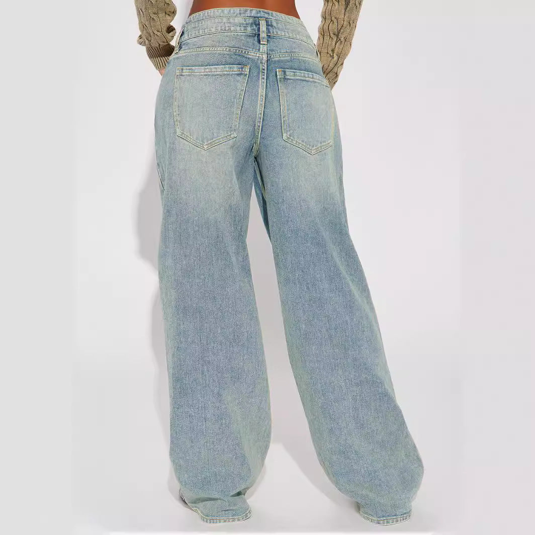 Damen Weit geschnittene Hochbundjeans mit modischem Schnitt und praktischen Taschen EB