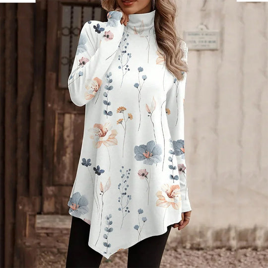 Damen Tunika mit floralem Design und hohem Kragen EB