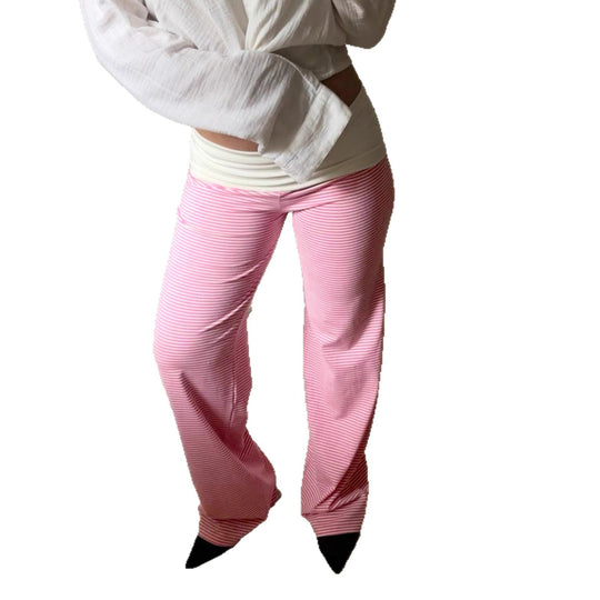 Damen nan Loungehose mit hohem Umschlagbund weitem Bein und feinem Streifenmuster EB