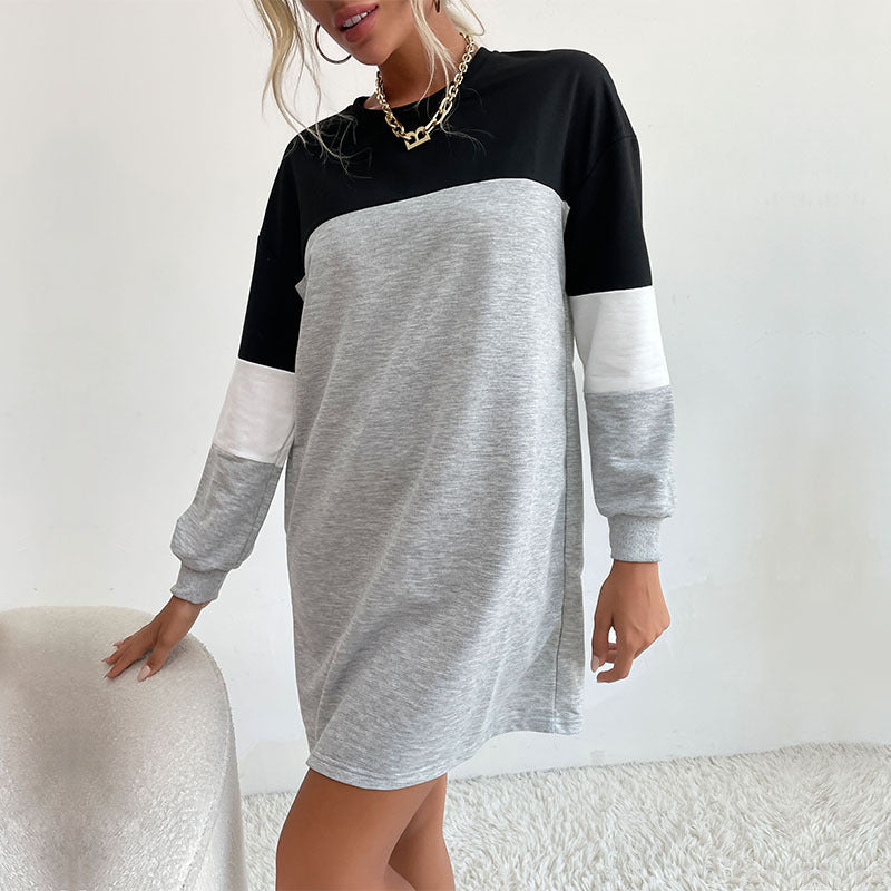 Damen Colorblock-Sweatkleid mit Rundhalsausschnitt und legerer Passform EB