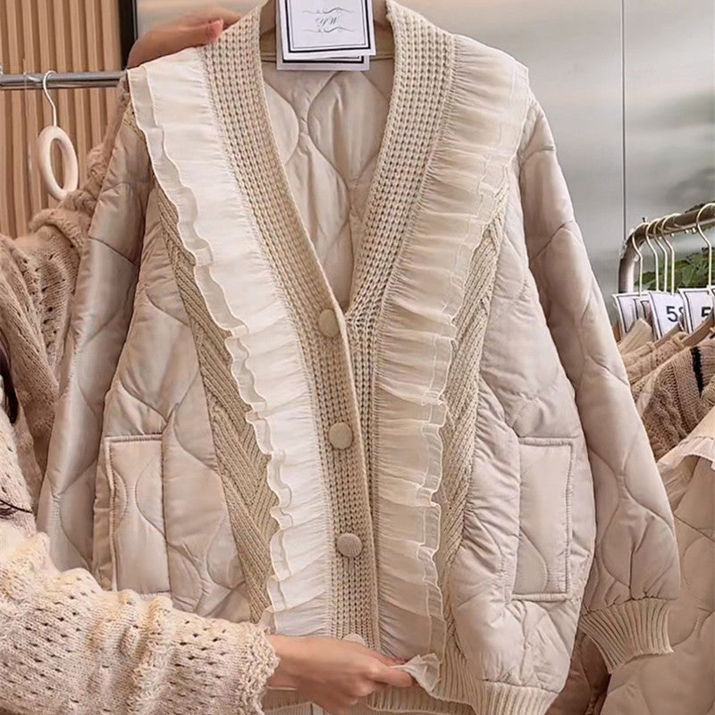 Damen Steppjacke mit Rüschendetails und Taschen EB