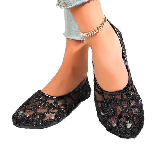 Damen Ballerinas mit funkelndem Strass und luftiger Netzstruktur EB