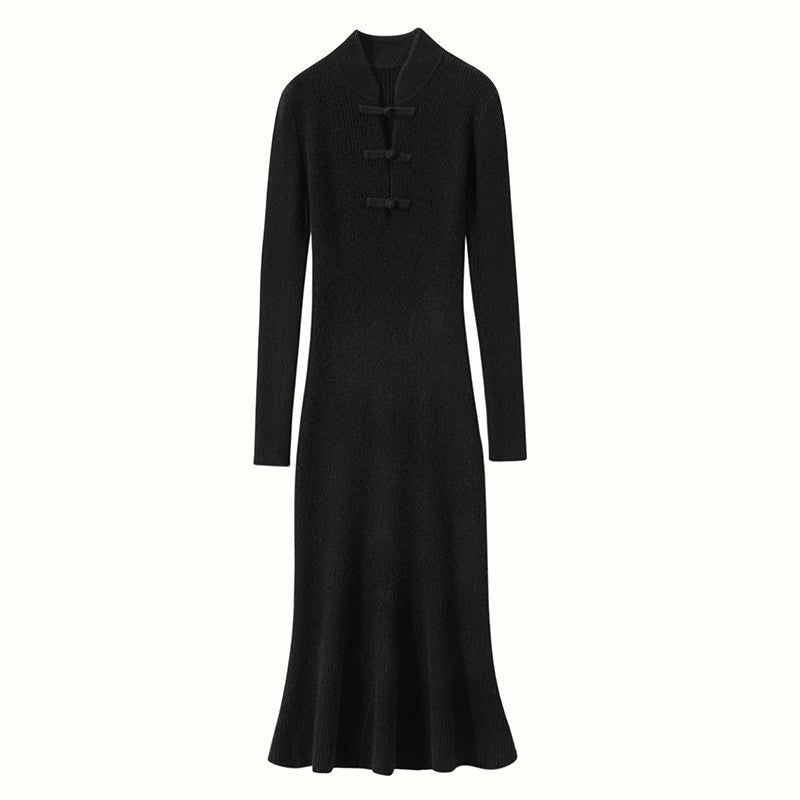 Damen Strickkleid mit hohem Kragen und seitlichem Schlitz EB