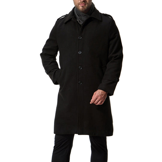 Herren langer Wollmantel mit klassischem Schnitt und praktischen Taschen EB