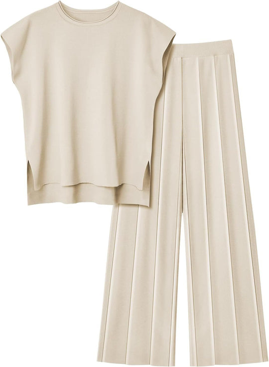 Damen elegantes Set mit kurzärmligem Oberteil und plissierter Hose EB