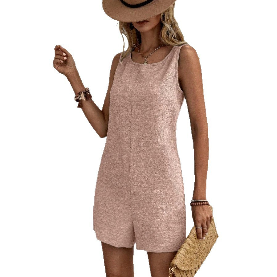 Damen Shorts-Jumpsuit mit elegantem V-Ausschnitt und strukturiertem Stoff EB