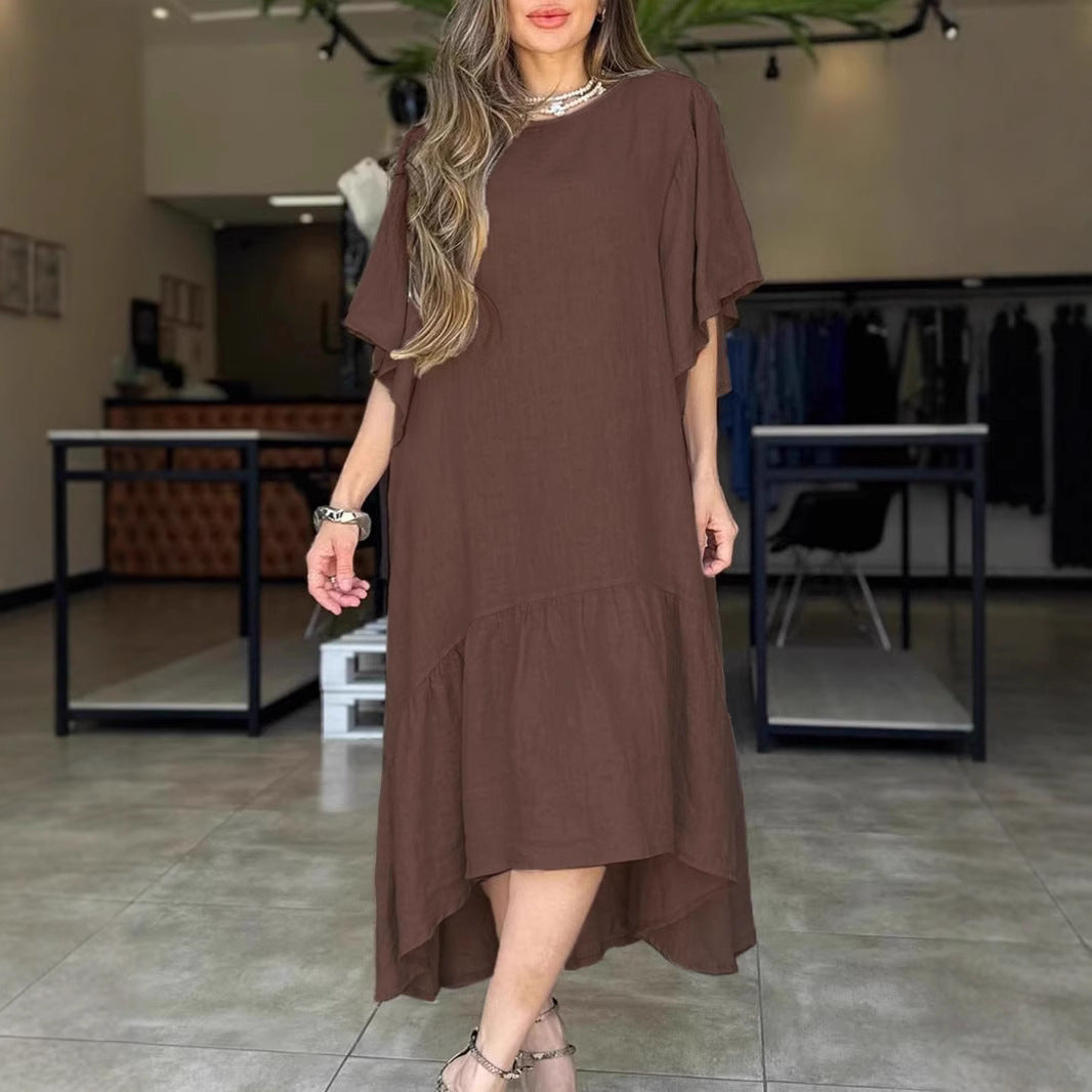 Damen lässiges Leinenkleid mit voluminösen Ärmeln EB
