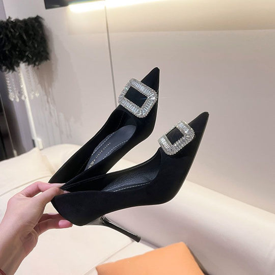 Damen elegante Stiletto-Pumps mit funkelnder Schnallenverzierung EB