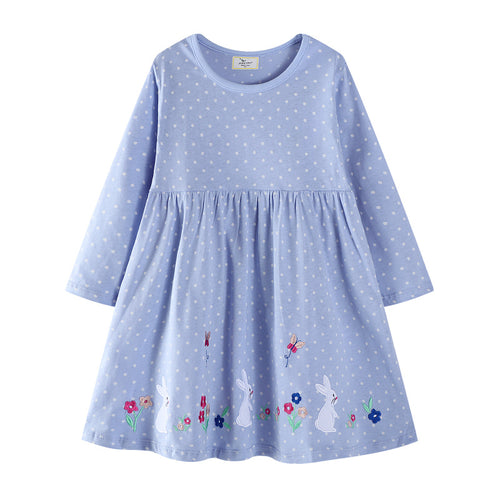Mädchen Baumwollkleid mit niedlichem Hasenmotiv EB