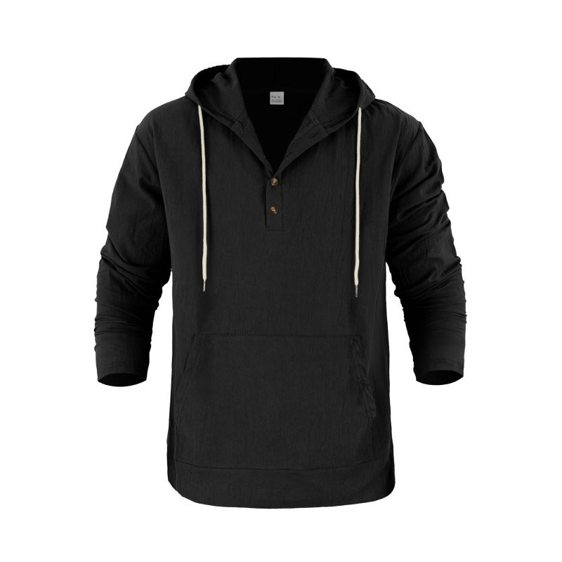 Herren Kapuzensweater mit Knopfleiste und praktischen Taschen EB
