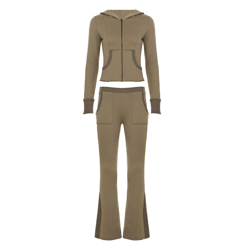 Damen nan Stretch-Flared-Hose mit hoher Taille, aufgesetzten Taschen und seitlichen Einsatzbahnen EB