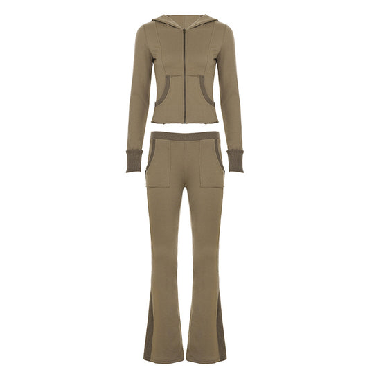 Damen nan Stretch-Flared-Hose mit hoher Taille, aufgesetzten Taschen und seitlichen Einsatzbahnen EB