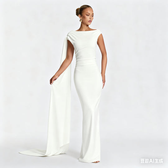 Damen Elegantes Langes Abendkleid mit Ein-Schulter-Design EB