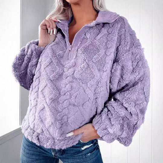 Damen Kuscheliger Fleece-Pullover mit hohem Kragen und Halb-Reißverschluss EB
