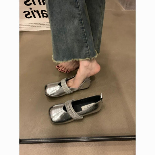 Damen elegante Ballerinas mit verzierten Riemchen EB