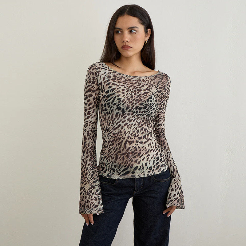 Damen Langarmshirt mit transparenten Tiermuster EB