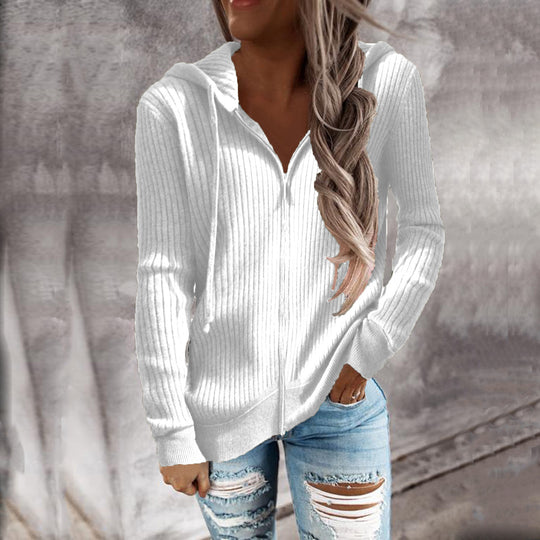 Damen Strickjacke mit Kapuze und Rippstruktur EB