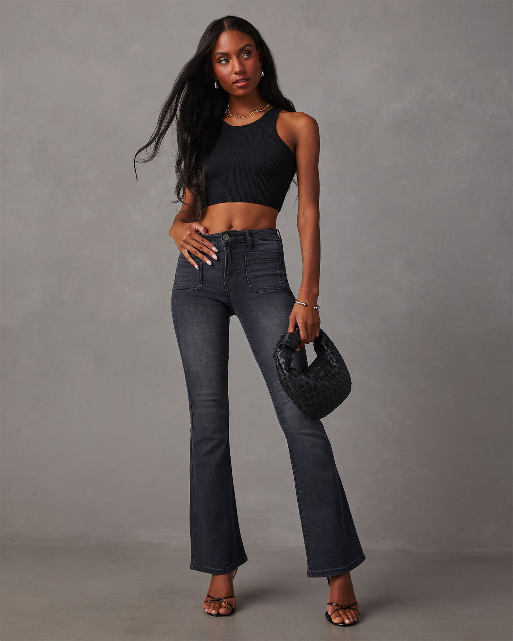 Damen Flared Jeans mit hohem Bund und strukturiertem Denim EB