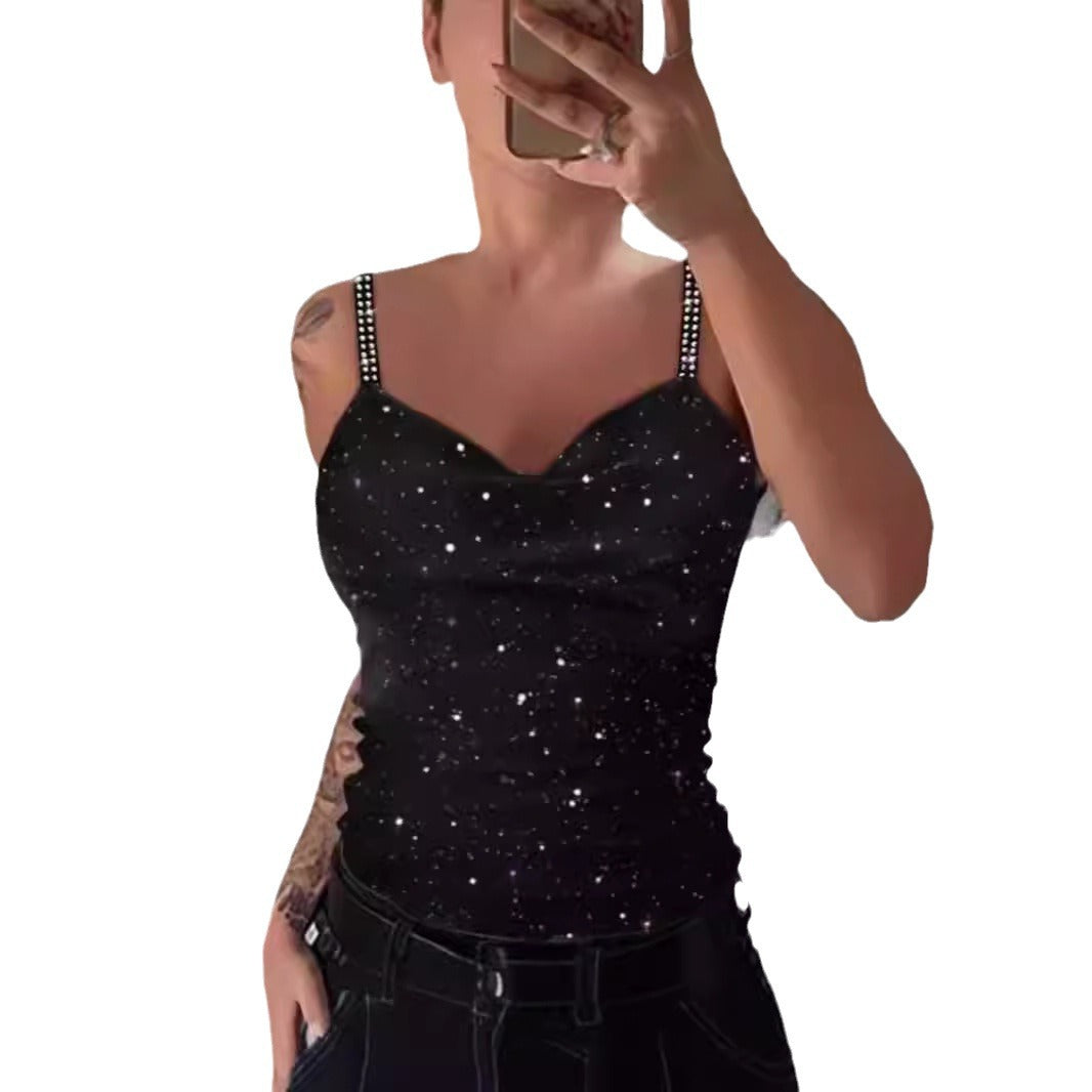 Damen Elegante Spaghetti-Träger Top mit Glitzer-Details EB