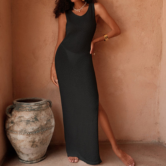 Damen Elegantes Maxikleid mit offenem Schulterdesign und hohem Schlitz EB