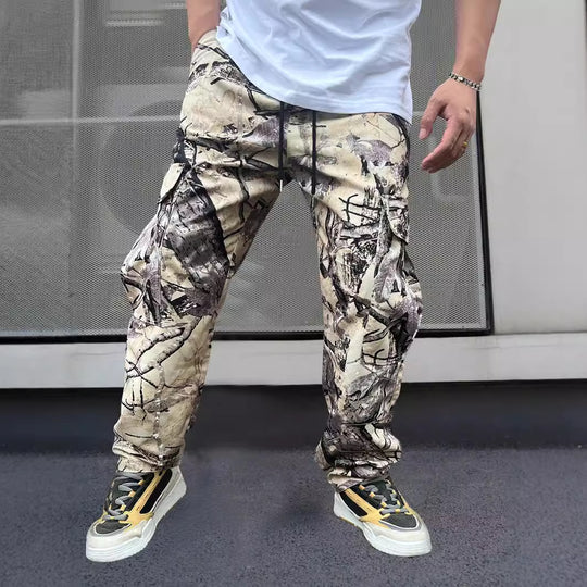 Herren Cargo-Hose im modernen Camouflage-Design mit elastischem Bund und mehreren Taschen EB