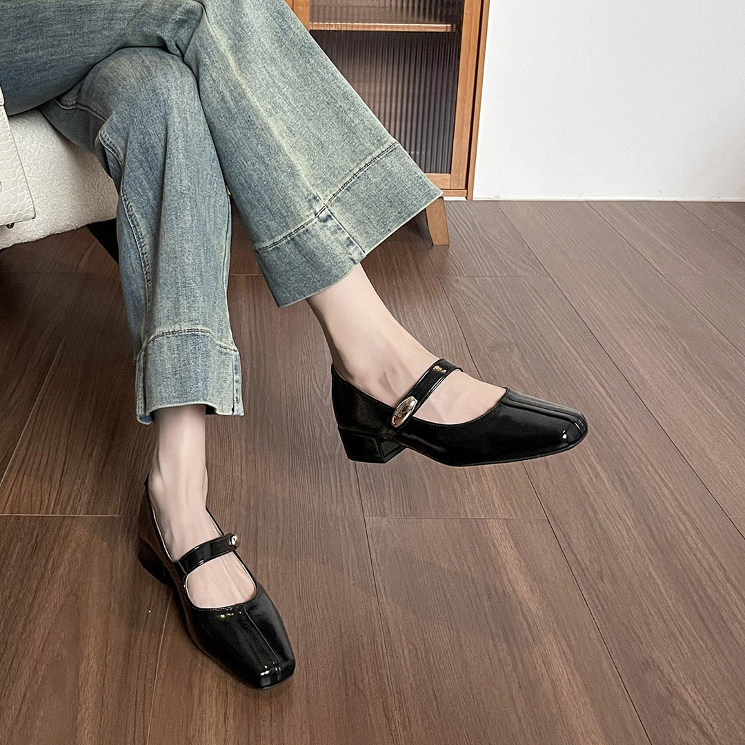 Damen edle Ballerinas mit modischem Riemen und quadratischer Zehenform EB
