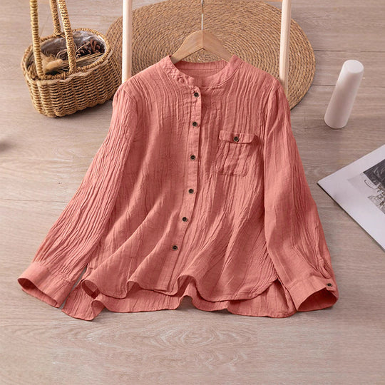 Damen lässige Bluse mit strukturiertem Stoff und Knopfdetail EB