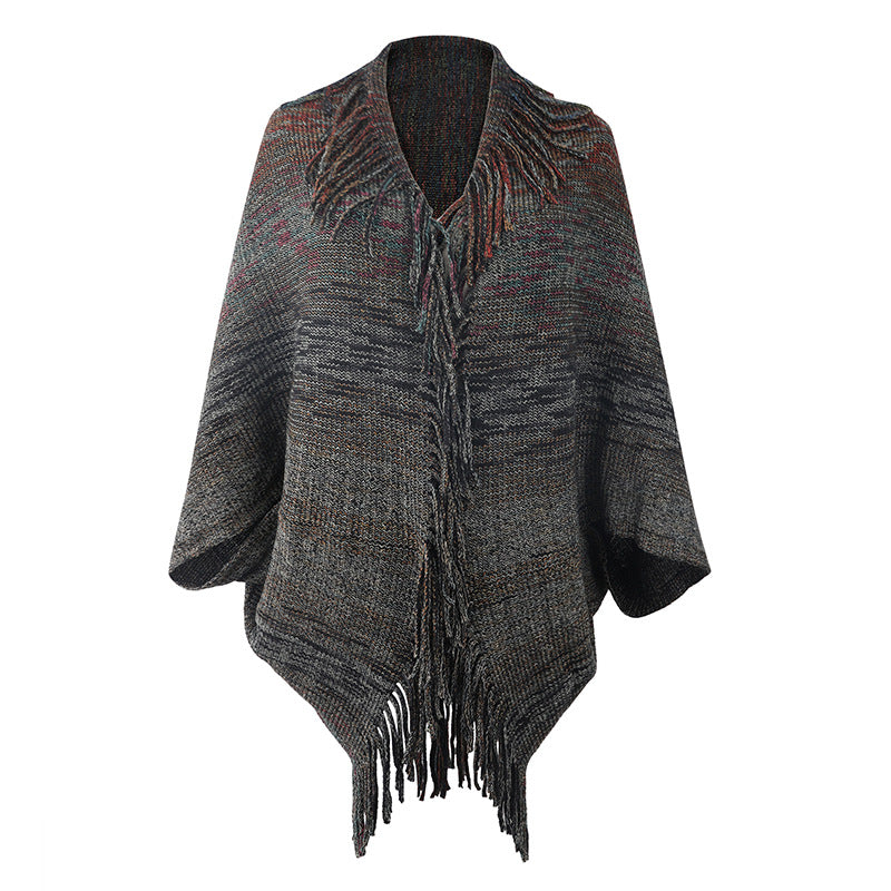 Damen modischer Poncho mit fransigem Saum und strukturiertem Design EB