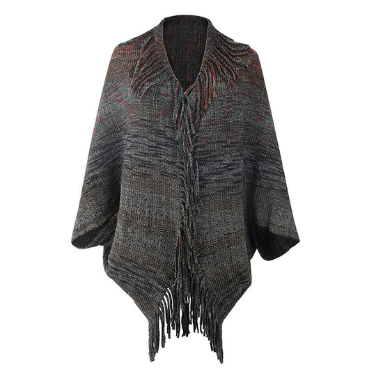 Damen modischer Poncho mit fransigem Saum und strukturiertem Design EB