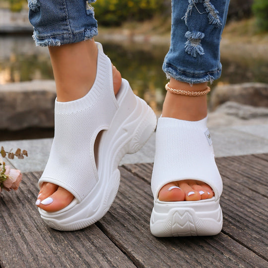 Damen Plateausandalen mit elastischem Oberschuh und modernem Design EB