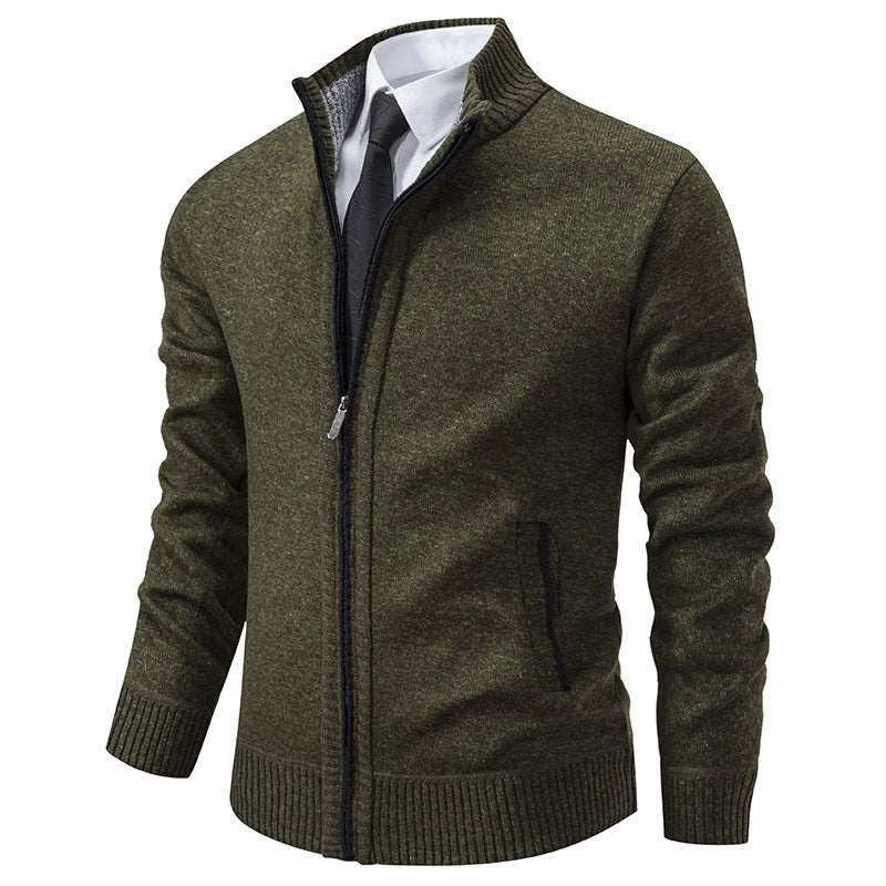 Herren sportliche Strickjacke mit Stehkragen und Reißverschluss EB