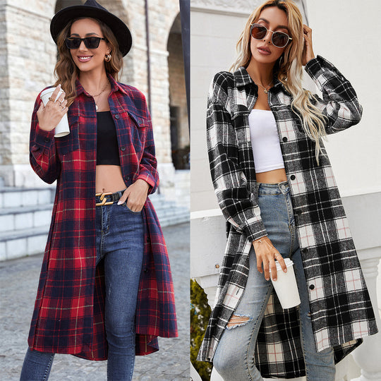 Damen Langarmhemd aus Flanell mit Karomuster EB