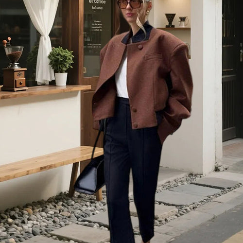 Damen modische cropped Jacke mit eleganten Knopfdetails EB