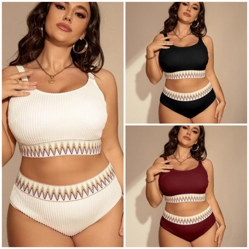 Damen Crop-Top Bikini-Set mit hohem Bund und dekorativem Muster EB