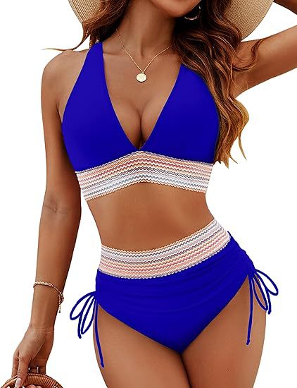 Damen Hochgeschnittener Bikini mit breitem elastischem Bund und dekorativen Zierdetails EB