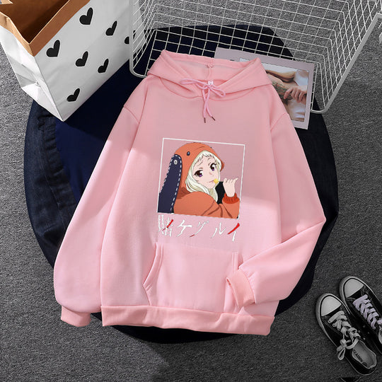 Damen nan Oversize Kapuzenpullover mit Manga-Frontprint und Kängurutasche EB