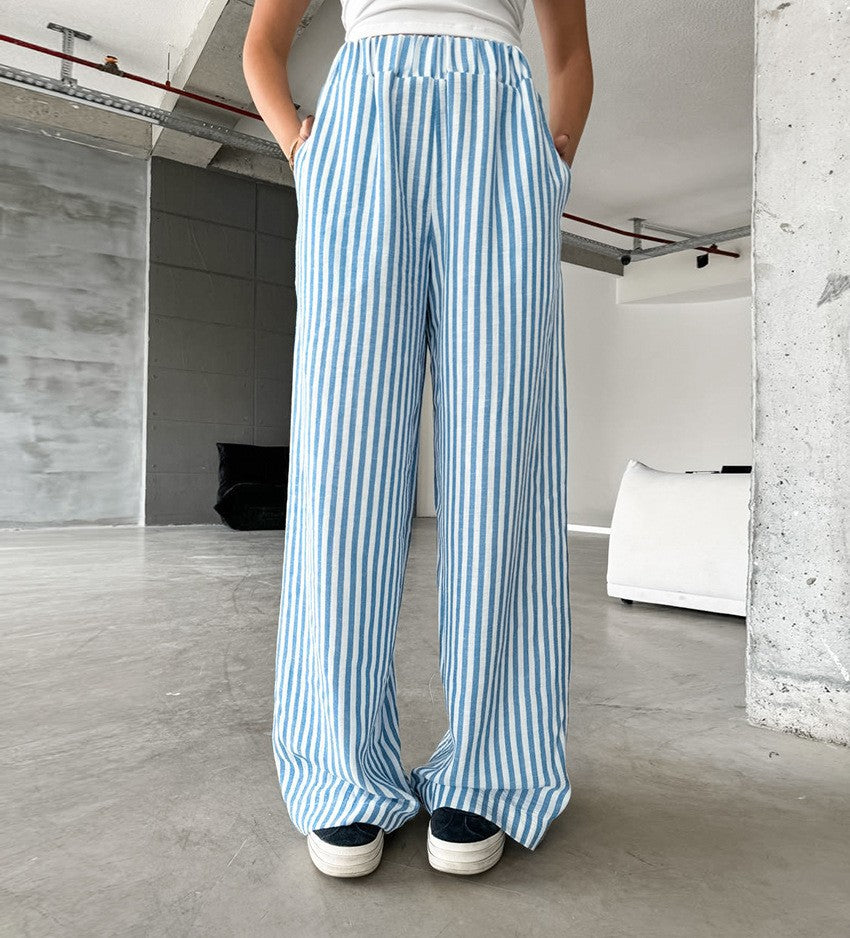 Damen Weite Streifenhose aus leichtem Materialien EB