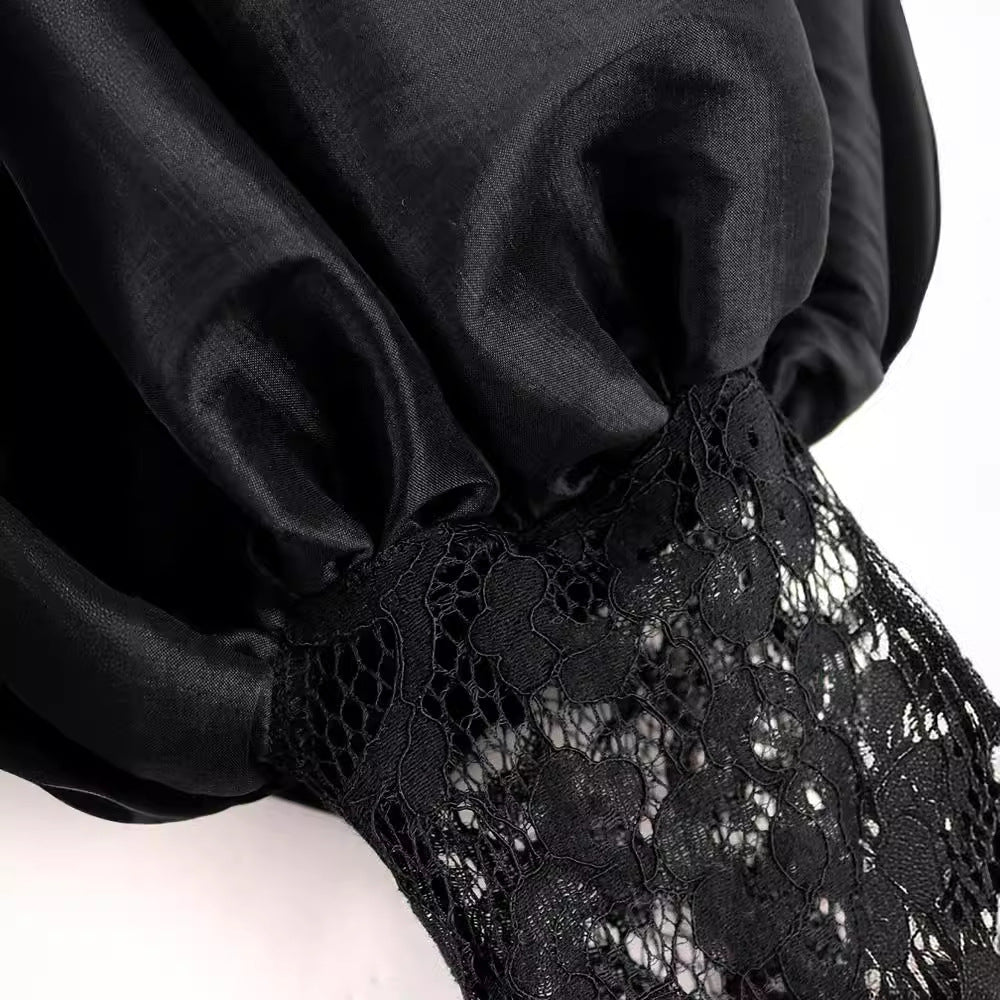 Damen Elegantes Abendkleid mit exquisitem Spitzenoberteil und dramatischen Puffärmeln EB