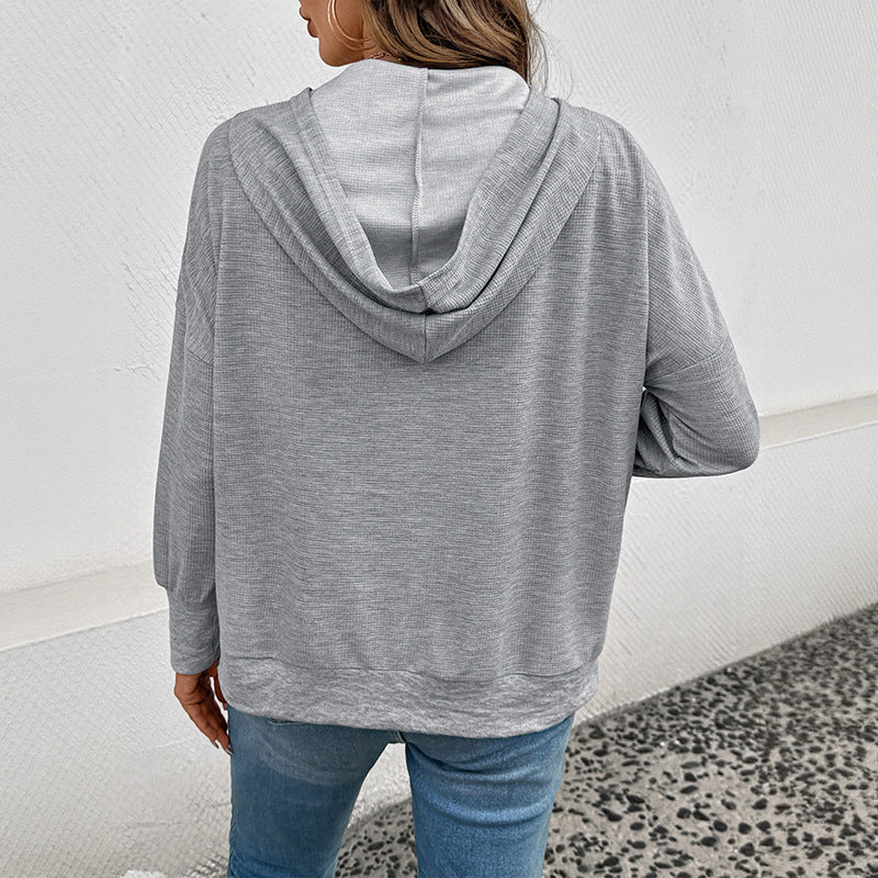 Damen Lässiger Kapuzenpullover mit Knopfleiste und praktischen Taschen EB