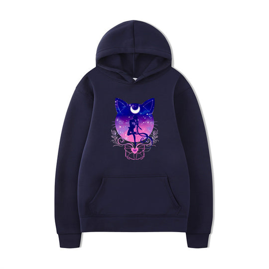 Damen Kapuzenpullover mit künstlerischem Katzenmotiv und bequemer Passform EB