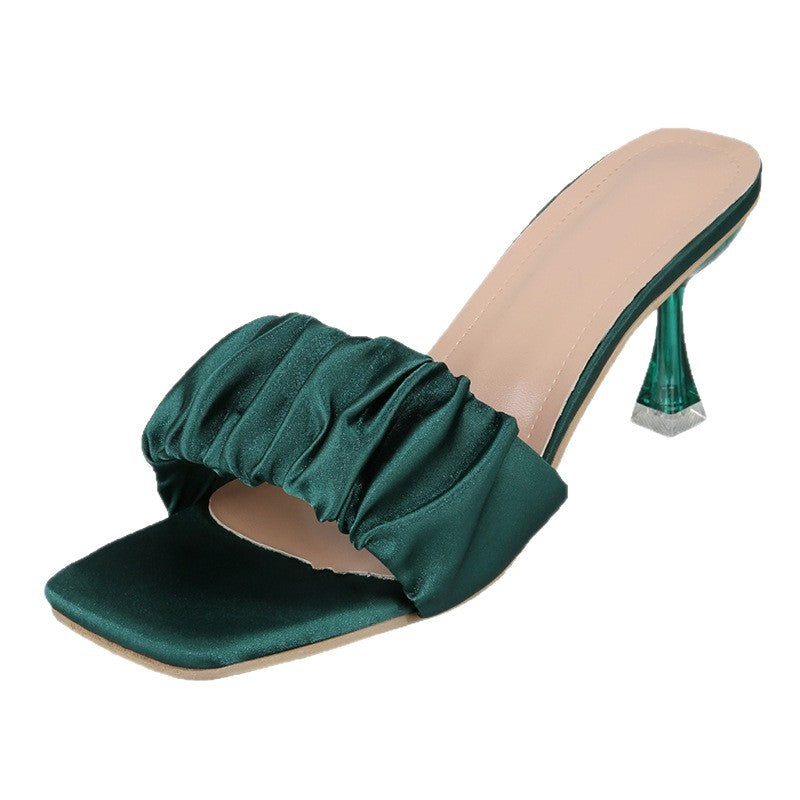 Damen Elegante Slingback Sandalen mit gerafftem Satin-Obermaterial und transparenter Absatz EB