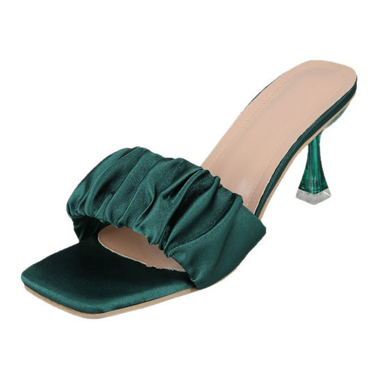 Damen Elegante Slingback Sandalen mit gerafftem Satin-Obermaterial und transparenter Absatz EB