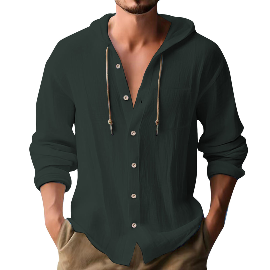 Herren lässiges Kapuzenshirt mit Knopfleiste und praktischen Taschen EB