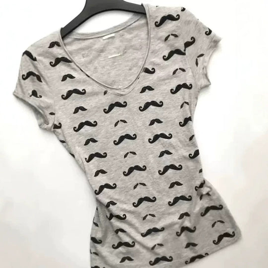 Damen T-Shirt mit kreativem Schnurrbart-Design EB