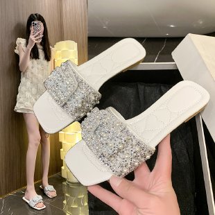 Damen Lifestyle Slides mit eleganter Perlenschließe EB