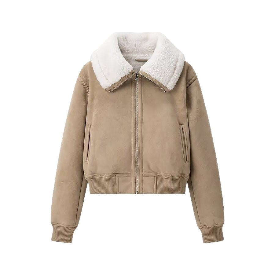 Damen elegante Steppjacke mit weichem Kunstfellkragen und praktischen Taschen EB