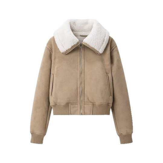 Damen elegante Steppjacke mit weichem Kunstfellkragen und praktischen Taschen EB