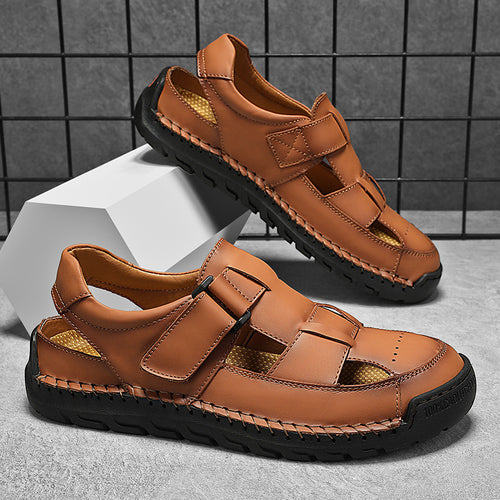 Herren Komfortable Leder-Sandalen mit verstellbaren Klettverschlüssen EB